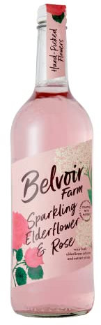 Belvoir Farm Freshly Sparkling Elderflower & Rose - Hand Picked Elderflowers | Pure Fresh Spring Water | 100% Natural Ingredients | Suitable for Vegetarians & Vegans - 6 x 750ml Bottles