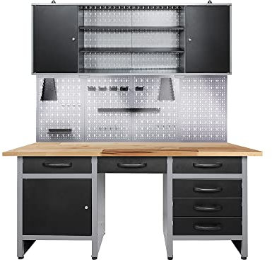 Ondis24 Werkstatteinrichtung Werkstatt Werkbank Werkzeugschrank Lochwand Metall + LED