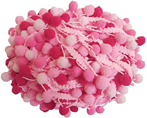 YYCRAFT 4,5 m langes, fransiges Band mit Pompon-Bällen in Regenbogenfarben, zum Nähen geeignet rose