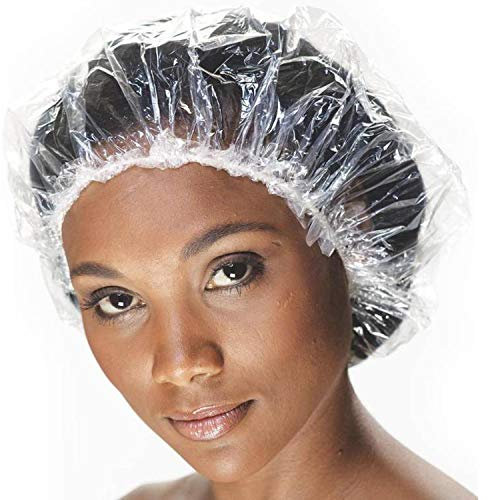 Vextronic Disposable Shower Cap,100 Pcs Larger and Thicker Plastic Waterproof Shower Cap for Women,Individually Wrapped,Women Spa,Home Use, Hotel and Hair Salon, Portable Travel