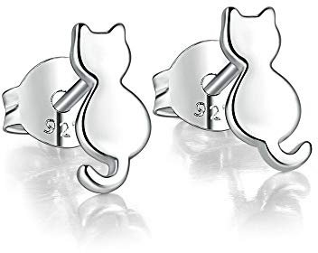 Belons Orecchini a perno per ragazze in argento Sterling 925, a forma di gattino, per bambini, Argento sterling