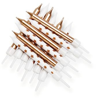 Anniversary House Pack of 12 Mix Birthday Candles with Holders, 7.5 Centimeters, Celebration Cake Decoration, AHC226, Gold Stars Metallic