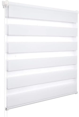Vkele Doppelrollo Klemmfix ohne Bohren, 110x200cm(BxH) Weiß, Duo Rollo Zebrarollo Fensterrollo für Fenster und Tür, Lichtdurchlässig Verdunkelnd, Seitenzugrollo Sonnenschutz Sichtschutz