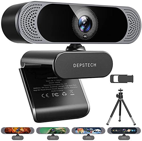 DEPSTECH Cámara Web 4K HD Con Micrófono 8MP, USB Autofocus, Caché y Trípode - Para PC, Portátil, Windows, Mac, Zoom, Skype, Youtube