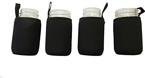 Masun Mason jar Sleeve Wide, and regular mouth quart jars (Black 4 pack)