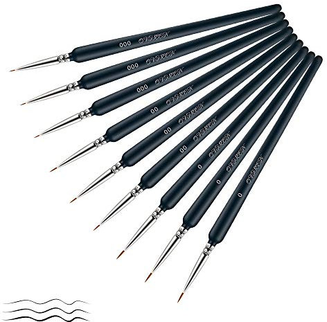 9 Pieces Fine Detail Paint Brush Miniature Artist Painting Brushes Drawing Brushes for Art Acrylic Watercolor Oil Gouache(0, 00, 000 Size)