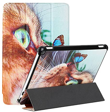 MadBee Tablet Coque pour All-New Amazon Fire HD 10/HD 10 Plus (11th Gen, 2021), PU Cuir Flip Housse Étui Support Coque de Tablet, Léger Housse Tablette Cover [Sommeil/Réveil Automatique] (Chat)