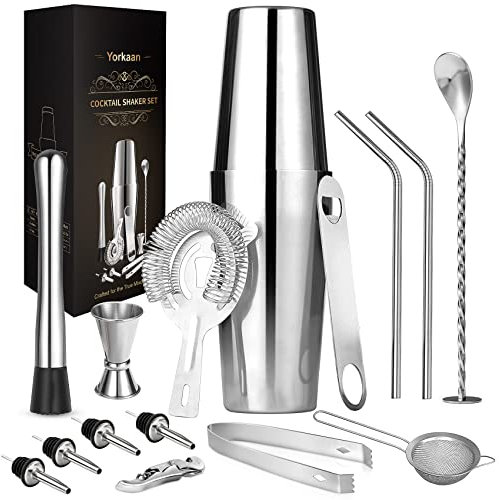 Shaker à Cocktail Set 750ml, 15 Pièces Kit Cocktail en Acier Inoxydable, Outil de Bar Ensemble de Cocktail Shaker kit pour Bar, Soirée, Mariage, Célébration.