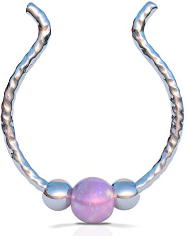 Silber gefälscht Septum - Kein Piercing benötigt - Dünn 20g 8mm Ring 3mm Rosa Opal - Silber Fake Septum Piercing