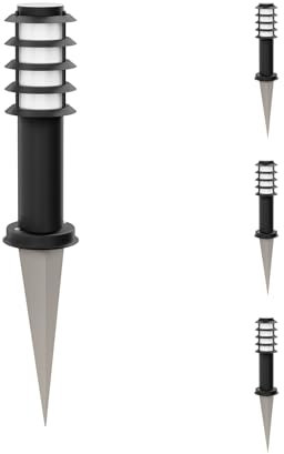 ledscom.de 4 Stück Wegelicht/Pollerleuchte/Gartenleuchte PORU mit Erdspieß für außen, IP44, Gitter, 39cm, schwarz, 1 x E27 max. 60W