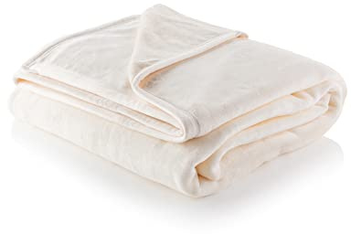 Minky Super Soft Luxury Throw Blanket - Machine Washable Blankets, Multipurpose, Plush Lightweight Throw for Sofa, Bed & Couch, Bedroom Accessories, Double 180cm x 180cm (Cream)