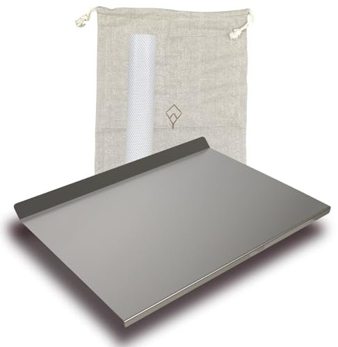 WOOD YOU Spianatoia per Impastare in Acciaio Inox 304, Multiuso, con Tappetino Antiscivolo, Sacca in Cotone Ecologico, con Alzatina Posteriore, 60x46 cm, Made in Italy