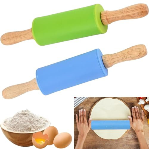 2 Stück Silikon Nudelholz, Nudelholz für Kinder, Teigroller Antihaft, Küchenbacken Kochutensilien zum Backen von Pizza, Keksen, Kuchen und Gebäck, Geeignet für Kinder und Erwachsene