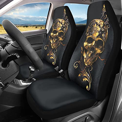 Kuiaobaty Autositzbezug-Set, Totenkopf-Blumenmuster, Schwarz, Gothic-Totenkopf, universelle Passform, Auto-Innendekoration, dehnbare Sitzschutzfolie, Schwarz