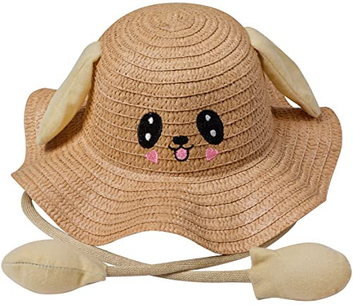 Miobo Bonito sombrero plegable y jugable para niñas, transpirable, protección UV, con estampado de animales bordados, marrón, 54 cm