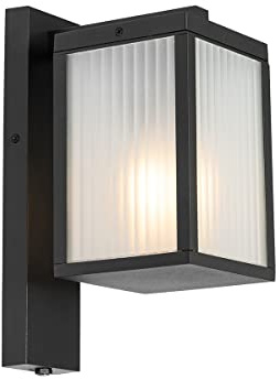 Qazqa Modern außen Wandleuchte, Außenlampe mit Tageslichtsensor, Wandlampe für den Garten - Charlois - Schwarz, max. 40W, Geeignet für LED, 14cm, IP44, Rechteckig