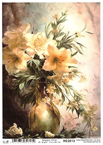 Josys Bastelmärchen Reispapier A4 Strohseide Decoupage Serviertentechnik gelbe Lilien Vase RE2613