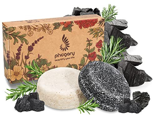 PHOGARY 2PCS Shampoo Bar - Organic Hair Soap (Rosemary+Bamboo Charcoal) Various Plant Essence Shampoo Natural Hair Care with Plant Extracts, Moisturizes Hair and Clean Scalp Pores Anti Dandruff 3.88oz