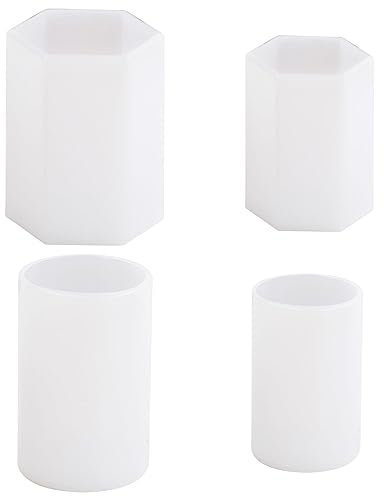 4 Piezas Moldes de Silicona de Cilindro y Pilar Hexagonal, Molde de Silicona para Velas de Bricolaje, Forma de Hacer de Aromaterapia para Resina Epoxi para JabóN Hecho a Mano Velas Perfumadas