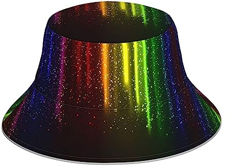 UNIOND Reflektierender Fischerhut mit Regenbogen-Neon-Druck, für Sommer, Reisen, Sonnenhut, verstaubare Kappe für Damen und Herren, Schwarz , One size