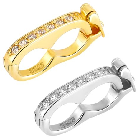 PH PandaHall Halskettenverschluss, Sterling- und Goldsilber, 6mm Perlen, Perlenverstärker, Zirkonia, Klickverschluss, Armbandverlängerung, 2 Stück