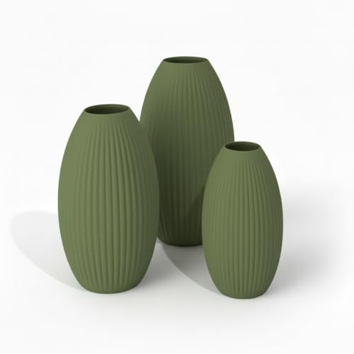 Dekovase 3D Vase Bodenvase Vase für Pampasgras Trockenblumen (Set (alle 3 Vasen), Olivegrün)