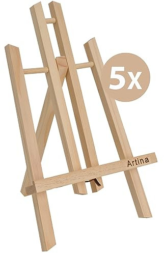 Artina Manchester 5er Set Tischstaffelei klein aus Holz 28cm Mini Präsentationsstaffelei Display-Staffelei für Bilder, Menü Karten, Deko – Holzstaffelei für Schulen und Kinder