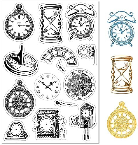 craspire Vintage Uhr Klarer Gummistempel Sandglas Retro Transparente Silikonsiegel Stempel Für Journaling Kartenherstellung DIY Scrapbooking Handgefertigtes Fotoalbum Notizbuch Dekor 6.3 x 4.3 Zoll