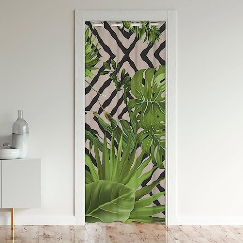 Palm Tree Door Curtain for Doorway Privacy 86x203cm Tropical Palm Leaf Closet Door Cover Curtain for Bedroom Living Room Geometric Room Divider Curtain Cover Botanical Nature Theme Leaf Branches