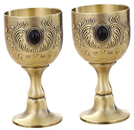 BESTonZON 2pcs Wine Glass Party Red Wine Chalice 3D Embossing Chalice Cup Party Bar Drinkware Party Beer Mug Liquor Glass Cups Retro Vintage Wine Chalice Metal Wine Cup Alloy Martini Whisky