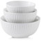 Hasense Cuencos de cerámica acanalados blancos de 1.5/1/0.5 cuartos de galón para cocina, cocinar, hornear y servir ensaladas para pasta, cuencos pequeños para mezclar de 3, platos modernos que