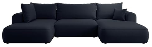 Selsey Sofa Ecksofa Eckcouch Schlafsofa Couch Mit Stauraum Schlaffunktion Pflegeleicht Polyurethanschaum U Form Links OVO Dunkelblau Veloursoptik Castel