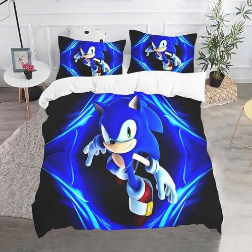 CHEFFS Sonic Bettwäsche, Anime Sonic Bettwäsche 135x200 Für Jugendliche, Cartoon Sonic Bettwäsche-Set 3D Drucken Bettbezug (135 x 200 cm,1)