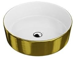 LAVITA Aufsatzwaschtisch Merida Brushed Gold Aufsatzwaschbecken Rund Waschbecken Ohne Überlauf und Hahnloch Aus hochwertigem Porzellan Waschtisch modernes Badkeramik Waschplatz 37x37x12 cm Weiß/Gold