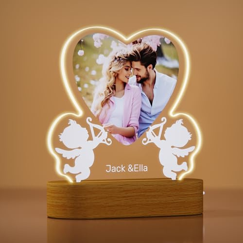Rainsar Lampe Photo Personnalisée, Personnalisé 3D Lumineux Lampe, Coeur Cadre Photo Romantique, Idéal Cadeaux pour Couple Decor Chambre Fête des Saint Valentin Noël Anniversaire