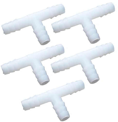 Lot de 5 raccords d'adaptateur de tuyau en T – Raccord de tuyau barbelé égal, connecteur ondulé en plastique pour système d'irrigation de jardin (4 mm)