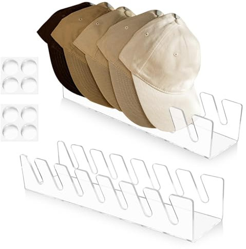 CANIPHA 2-teiliger Hat Stand Acryl-Hut-Organizer für Baseballkappen, Hutständer, Hut-Organizer-Regal mit Gummifüßen, Huthalter für 7 Baseballkappen, transparenter Hutständer für Schlafzimmer, Kommode