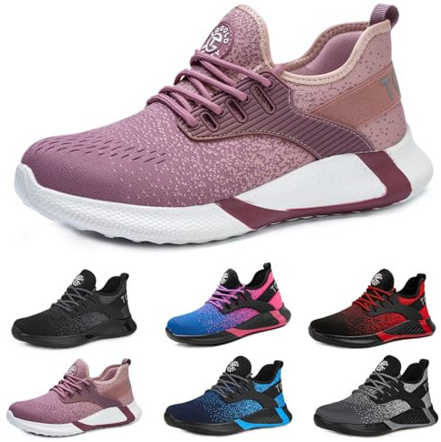 TQGOLD Chaussure de Securité Homme Femme Basket de Securite Amorti Protection Embout en Acier Chaussures de Travail (Taille 37EU,Rose Pâle)