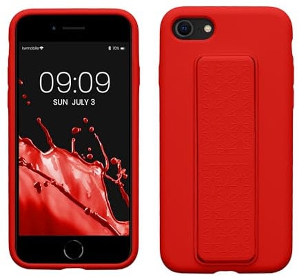 kwmobile Handyhülle kompatibel mit Apple iPhone SE (2022) / iPhone SE (2020) / iPhone 8 / iPhone 7 - Hülle mit Fingerhalter und Standfunktion - Silikon Case Handy Cover in Rot