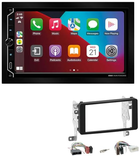 ESX VMX700DAB 2-DIN Autoradio kompatibel mit Wireless Apple CarPlay Android Auto Bluetooth DAB+ passend für Mitsubishi Lancer VIII und Sportsback ab 2007 schwarz mit OEM Navi