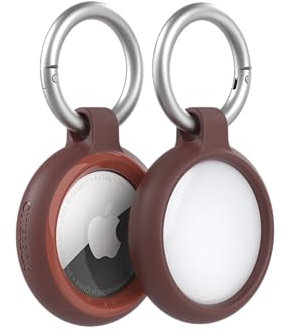OtterBox Sleek Series Hülle für AirTag, stoßfeste, sturzsichere, robuste, dünne Schutzhülle für Apple AirTags, inklusive Karabiner, Braun/Rot