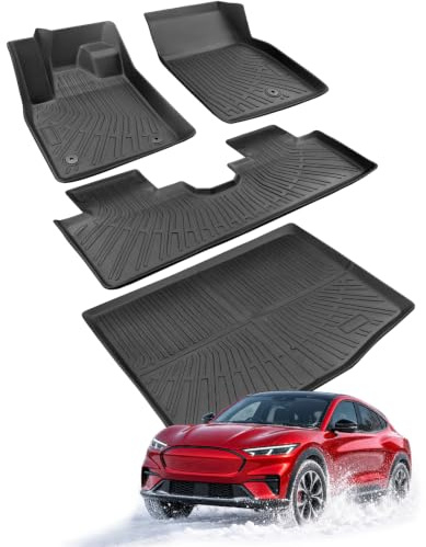 DiffCar Fußmatten für Ford Mustang Mach E 2025 2024 2023 2022 2021 (nicht für Ford Mustang), Allwetter-Fußmatten für Ford Mustang Mach-E, 4 Stück