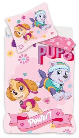BrandMac Bettwäsche Stella und Everest – Paw Patrol, 100 % Baumwolle, Bettbezug 140 x 200 cm + Kissenbezug 65 x 65 cm