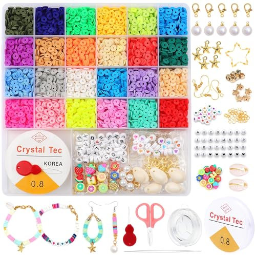 5546 Stück Polymer Clay Perlen, 24 Farben Beads 6 mm Heishi Perlen Ketten Armbänder Selber Machen Set, Flache Perlen für Erwachsene Kinder