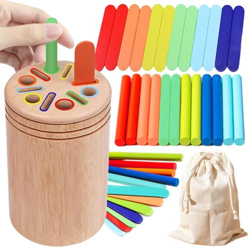 KERANEET Holzstäbe zum Basteln Montessori Spielzeug Holzspielzeug ab 1 Jahr Steckspiel ab 1 2 3 Jahre Farben Sortierspiel Holzstab Sensorik Spielzeug für Geschenk Junge Mädchen