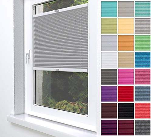 Home-Vision® Premium Plissee Faltrollo ohne Bohren zum Kleben Innenrahmen Blickdicht Sonnenschutz Jalousie für Fenster & Tür (Grau - Höhe 100cm x Breite 100cm)