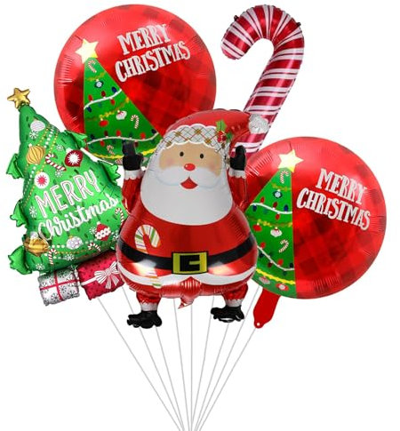 Viojrlly Globos de Navidad, 5 Unidades, Globos de Navidad, Decoración de Navidad, Globos de Látex, Papá Noel, Muñeco de Nieve, Decoración de Fiesta de Navidad, Globos de Helio, Cenas de Navidad (C)