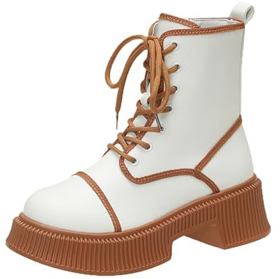 Stivali Texani Donna con Tacco E Plateau Beige Alti Marroni, Stivaletti Biker, da Neve Outdoor