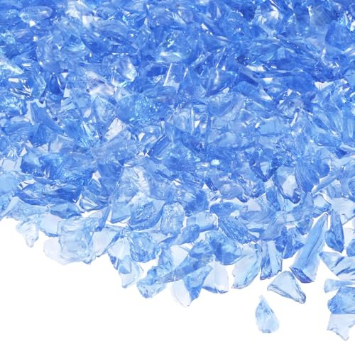 M METERXITY High Luster Fire Glass Gravel Stone, Glass Gems, Crushed Glass, Broken Glass Pieces for Crafts/Vases/Aquarium/Garden Decorations 3-6mm, 350g/0.77-Pound [Light Blue]