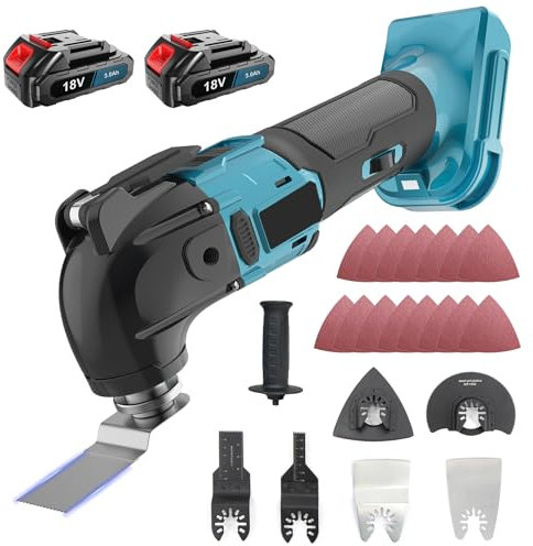 Cordless Oscillating Tool with 2PCS 3000 mAh Battery, Brushless Oscillating Multi Tool for Makita 18V Battery with 6 Variable Speed, 23Pcs Accessories for Scraping Cutting Polishing